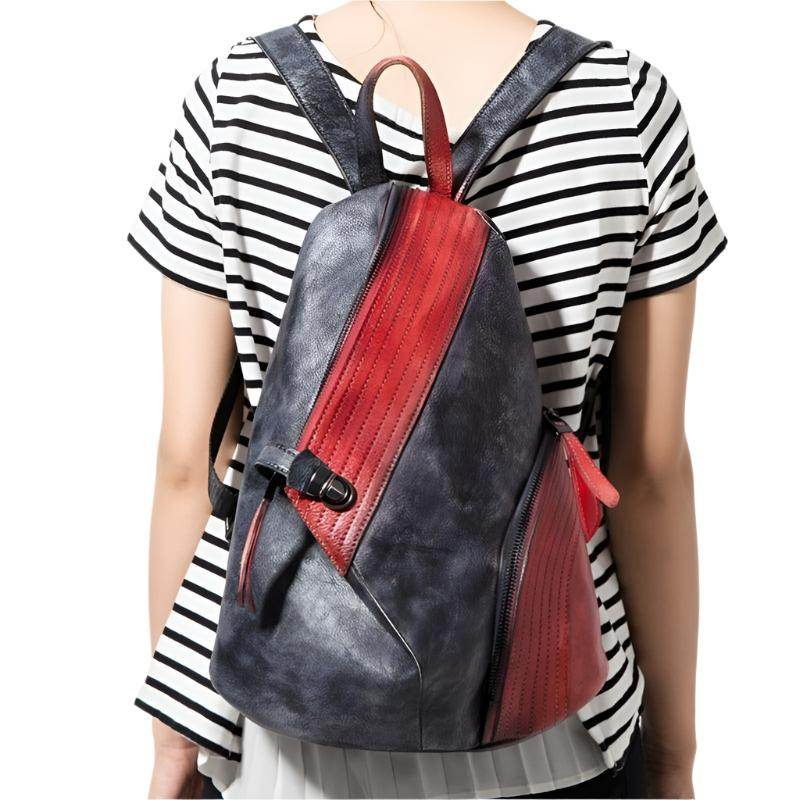 Color block daypack in red and navy design, perfect for daily use and stylish excursions