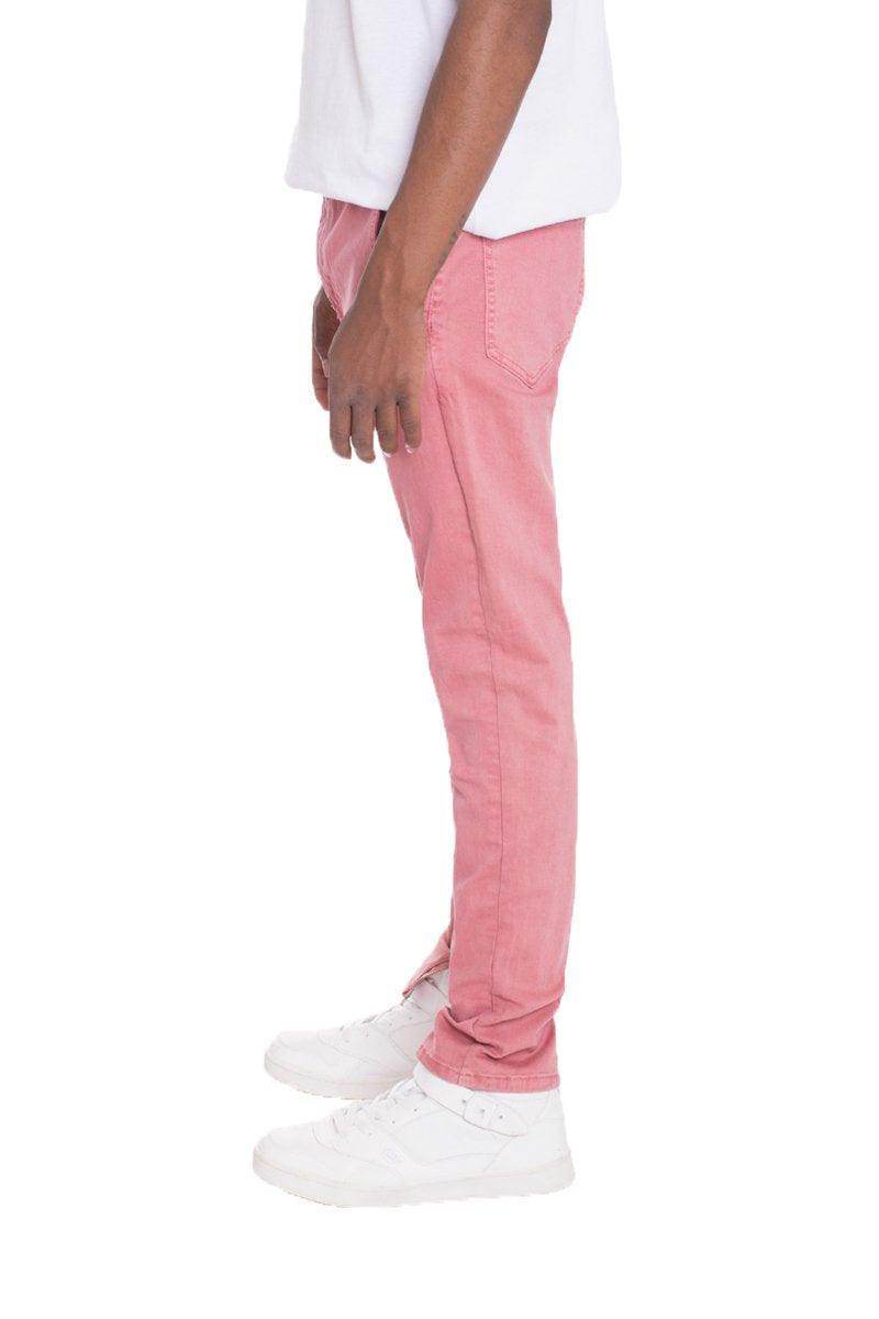 Trendy stretch jeans for men in pink, designed for a modern fit and casual style
